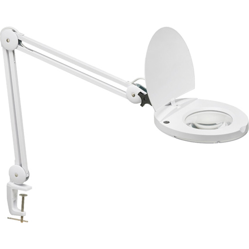 Lampe loupe DEL avec support en A, Dioptrie 3, Ampoule DEL, Bras de 47", Pinces serre-joints, Blanc Mukwa Safety Services