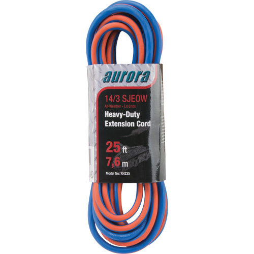 TPE-Rubber Extension Cord with Light Indicator, All-Weather, SJEOW, 14/3 AWG, 15 A, 3 Outlet(s), 25' Mukwa Safety Services