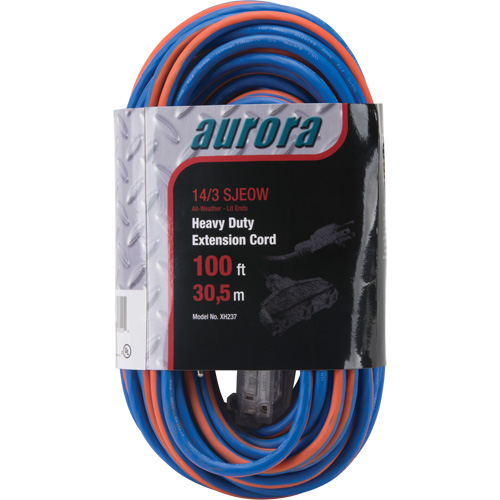 TPE-Rubber Extension Cord with Light Indicator, All-Weather, SJEOW, 14/3 AWG, 13 A, 3 Outlet(s), 100' Mukwa Safety Services