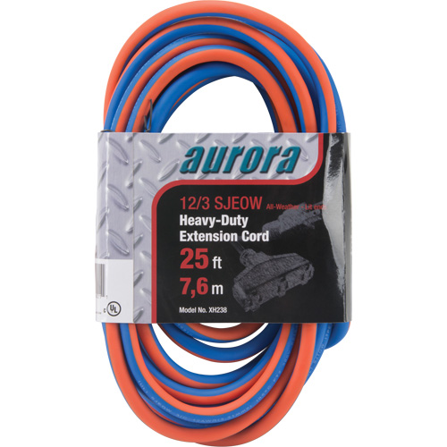 TPE-Rubber Extension Cord with Light Indicator, All-Weather, SJEOW, 12/3 AWG, 15 A, 3 Outlet(s), 25' Mukwa Safety Services