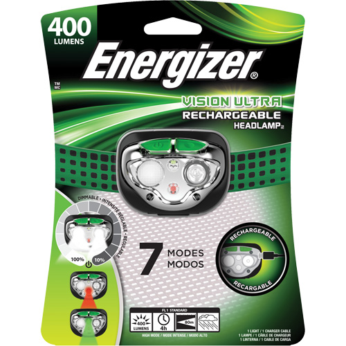 Vision Ultra Headlight, LED, 400 Lumens, 4 Hrs. Run Time, Rechargeable Batteries Mukwa Safety Services