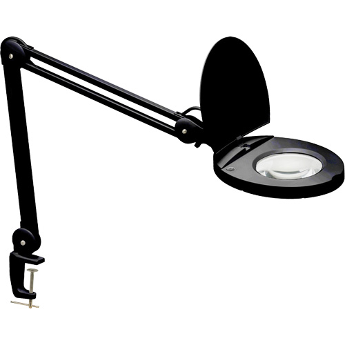Adjustable Magnifier Lamp, 3 Diopter, LED Light, 47" Arm, C-Clamp, Black Mukwa Safety Services