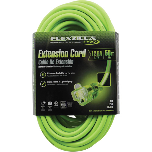 Cordon rallonge industriel Flexzilla Pro, Toutes saisons, SJTW, AWG 12/3, 15 A, 50' Mukwa Safety Services