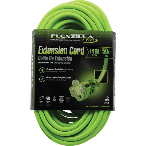 Flexzilla&reg; Pro Industrial Extension Cord, All-Weather, SJTW, 14/3 AWG, 15 A, 50' Mukwa Safety Services