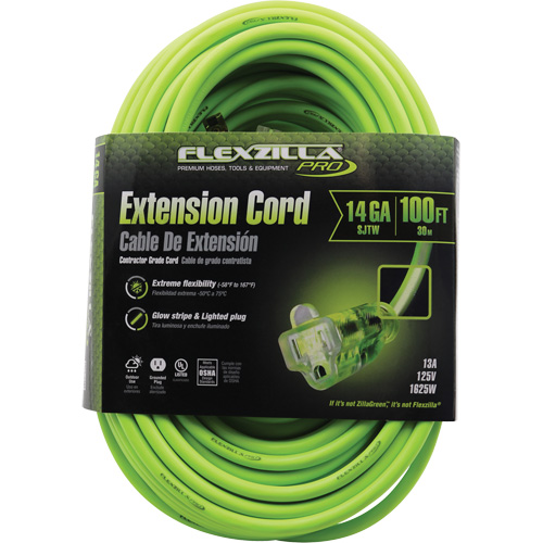 Flexzilla&reg; Pro Industrial Extension Cord, All-Weather, SJTW, 14/3 AWG, 15 A, 100' Mukwa Safety Services