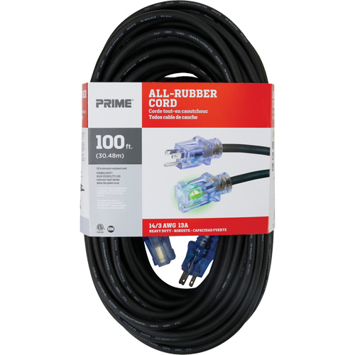 All-Rubber Extension Cord, Outdoor, SJOOW, 14/3 AWG, 15 A, 100' Mukwa Safety Services