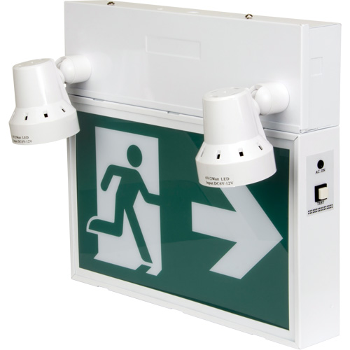 Enseigne d'homme qui court avec &eacute;clairage de s&eacute;curit&eacute;, DEL, &agrave; piles/&agrave; raccordement fixe, 12-1/10" lo x 11" la, Pictogramme Mukwa Safety Services
