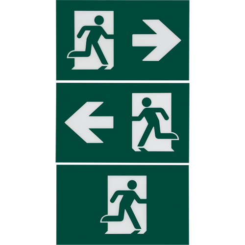 Enseigne d'homme qui court avec &eacute;clairage de s&eacute;curit&eacute;, DEL, &agrave; piles/&agrave; raccordement fixe, 12-1/10" lo x 11" la, Pictogramme Mukwa Safety Services