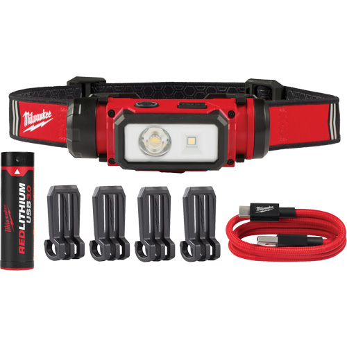 REDLITHIUM USB Hardhat Headlamp, LED, 600 Lumens, 5 Hrs. Run Time, Rechargeable Batteries Mukwa Safety Services