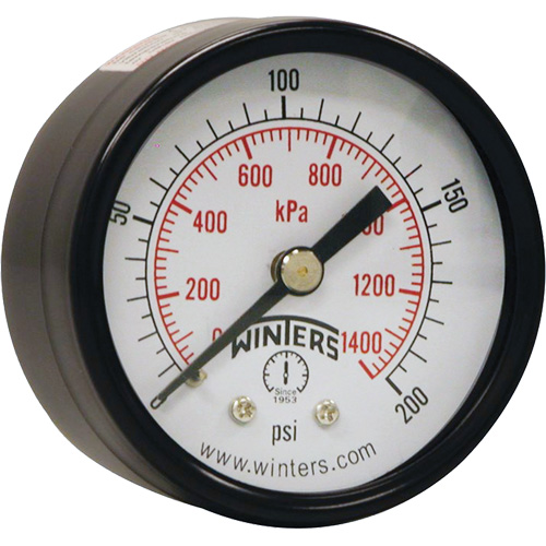 Economy Pressure Gauge, 2" , 0 - 200 psi, Back Mount, Analogue Mukwa Safety Services