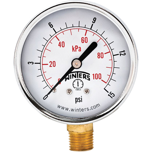 Manom&egrave;tre &eacute;conomique,  2-1/2", 0 - 15 psi, Fixation inf&eacute;rieure, Analogique Mukwa Safety Services