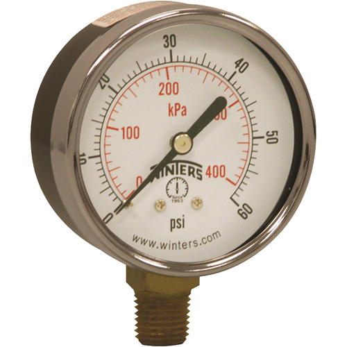 Manom&egrave;tre &eacute;conomique,  2-1/2", 0 - 60 psi, Fixation inf&eacute;rieure, Analogique Mukwa Safety Services