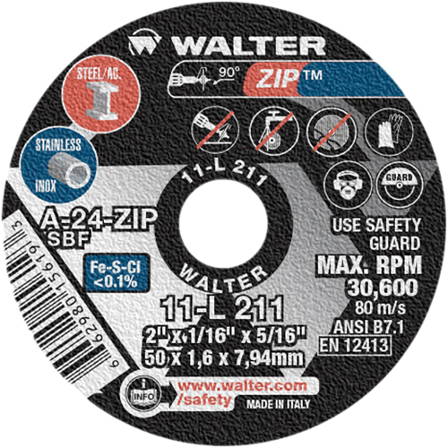 Meule &agrave; tronçonner Zip, 2" x 1/16", Arbre de 5/16", Type 1, Oxyde d'aluminium, 5100 Tr/min Mukwa Safety Services
