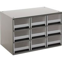 Modular Parts Cabinets, Steel, 9 Drawers, 17" x 10-9/16" x 3-1/16", Grey Mukwa Safety Services