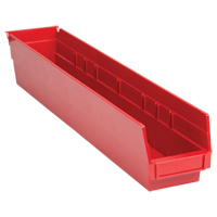 Shelf Bins, 4-1/8" W x 4" H x 23-5/8" D, Red, 50 lbs. Capacity Mukwa Safety Services
