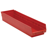 Bacs de rangement pour tablettes, 6-5/8" la x 4" H x 23-5/8" p, Rouge, Capacit&eacute; 50 lb Mukwa Safety Services
