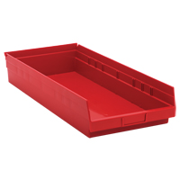 Bacs de rangement pour tablettes, 11-1/8" la x 4" H x 23-5/8" p, Rouge, Capacit&eacute; 50 lb Mukwa Safety Services