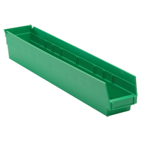 Economy Shelf Bin, 4-1/8" W x 4" H x 23-5/8" D, Green Mukwa Safety Services