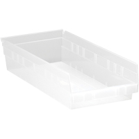 Shelf Bins, 8-3/8" W x 4" H x 17-7/8" D, Clear, 40 lbs. Capacity Mukwa Safety Services