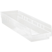 Shelf Bins, 6-5/8" W x 4" H x 23-5/8" D, Clear, 50 lbs. Capacity Mukwa Safety Services