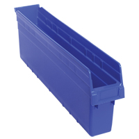 Store-Max Shelf Bins, 4-3/8" W x 8" H x 23-5/8" D, Blue, 68 lbs. Capacity Mukwa Safety Services
