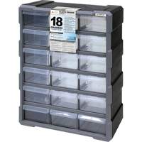 Armoire &agrave; tiroir, Plastique, 18 tiroirs, 15" x 6-1/4" x 18-3/4", Noir Mukwa Safety Services