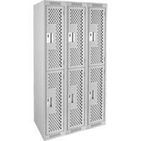 Clean Line Lockers, 2 -tier, Bank of 3, 36" x 12" x 72", Steel, Grey, Rivet (Assembled), Perforated Mukwa Safety Services