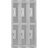 Clean Line Lockers, 2 -tier, Bank of 3, 36" x 12" x 72", Steel, Grey, Rivet (Assembled), Perforated Mukwa Safety Services