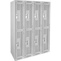 Clean Line Lockers, 2 -tier, Bank of 4, 48" x 12" x 72", Steel, Grey, Rivet (Assembled), Perforated Mukwa Safety Services
