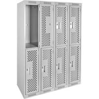 Clean Line Lockers, 2 -tier, Bank of 4, 48" x 12" x 72", Steel, Grey, Rivet (Assembled), Perforated Mukwa Safety Services
