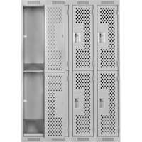 Clean Line Lockers, 2 -tier, Bank of 4, 48" x 12" x 72", Steel, Grey, Rivet (Assembled), Perforated Mukwa Safety Services