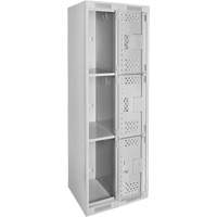 Clean Line Lockers, 3 -tier, Bank of 2, 24" x 12" x 72", Steel, Grey, Rivet (Assembled), Perforated Mukwa Safety Services