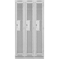 Clean Line Lockers, Bank of 3, 36" x 18" x 76", Steel, Grey, Rivet (Assembled), Perforated Mukwa Safety Services