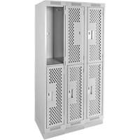 Clean Line Lockers, 2 -tier, Bank of 3, 36" x 15" x 76", Steel, Grey, Rivet (Assembled), Perforated Mukwa Safety Services