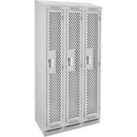 Clean Line Lockers, Bank of 3, 36" x 18" x 82", Steel, Grey, Rivet (Assembled), Perforated Mukwa Safety Services