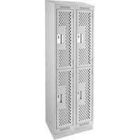 Casiers Clean Line, 2 niveaux, Bloc de 2, 24" x 18" x 82", Acier, Gris, Rivet (assembl&eacute;), Perfor&eacute; Mukwa Safety Services