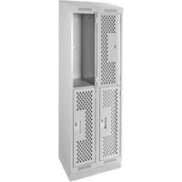 Casiers Clean Line, 2 niveaux, Bloc de 2, 24" x 18" x 82", Acier, Gris, Rivet (assembl&eacute;), Perfor&eacute; Mukwa Safety Services