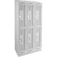 Clean Line Lockers, 2 -tier, Bank of 3, 36" x 18" x 82", Steel, Grey, Rivet (Assembled), Perforated Mukwa Safety Services