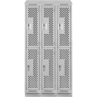 Clean Line Lockers, 2 -tier, Bank of 3, 36" x 18" x 82", Steel, Grey, Rivet (Assembled), Perforated Mukwa Safety Services