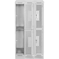 Clean Line Lockers, 2 -tier, Bank of 3, 36" x 18" x 82", Steel, Grey, Rivet (Assembled), Perforated Mukwa Safety Services