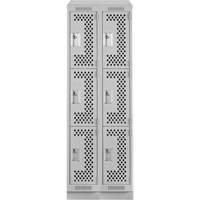 Clean Line Lockers, 3 -tier, Bank of 2, 24" x 15" x 82", Steel, Grey, Rivet (Assembled), Perforated Mukwa Safety Services