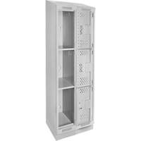 Clean Line Lockers, 3 -tier, Bank of 2, 24" x 15" x 82", Steel, Grey, Rivet (Assembled), Perforated Mukwa Safety Services