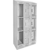 Casiers Clean Line, 3 niveaux, Bloc de 3, 36" x 15" x 82", Acier, Gris, Rivet (assembl&eacute;), Perfor&eacute; Mukwa Safety Services