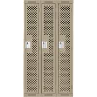 Clean Line Lockers, Bank of 3, 36" x 15" x 72", Steel, Beige, Rivet (Assembled), Perforated Mukwa Safety Services