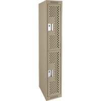 Clean Line Lockers, 2 -tier, 12" x 12" x 72", Steel, Beige, Rivet (Assembled), Perforated Mukwa Safety Services