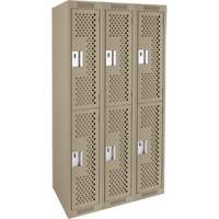 Casiers Clean Line, 2 niveaux, Bloc de 3, 36" x 15" x 72", Acier, Beige, Rivet (assembl&eacute;), Perfor&eacute; Mukwa Safety Services