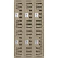 Casiers Clean Line, 2 niveaux, Bloc de 3, 36" x 15" x 72", Acier, Beige, Rivet (assembl&eacute;), Perfor&eacute; Mukwa Safety Services