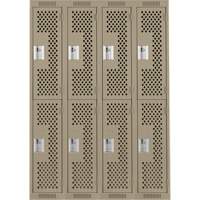 Clean Line Lockers, 2 -tier, Bank of 4, 48" x 12" x 72", Steel, Beige, Rivet (Assembled), Perforated Mukwa Safety Services