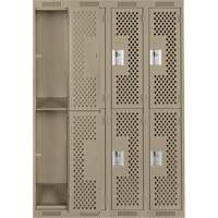 Clean Line Lockers, 2 -tier, Bank of 4, 48" x 12" x 72", Steel, Beige, Rivet (Assembled), Perforated Mukwa Safety Services