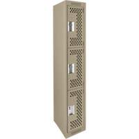 Casiers Clean Line, 3 niveaux, 12" x 12" x 72", Acier, Beige, Rivet (assembl&eacute;), Perfor&eacute; Mukwa Safety Services
